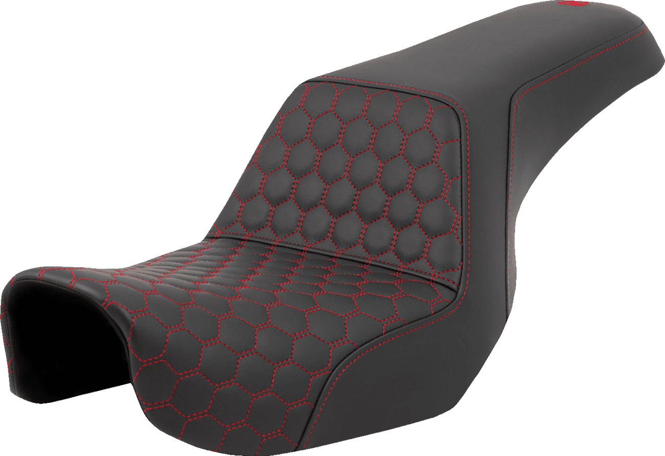 SADDLEMEN 0803-0717 Step-Up Seat - Honeycomb - Red Stitching - Dyna '06-'17