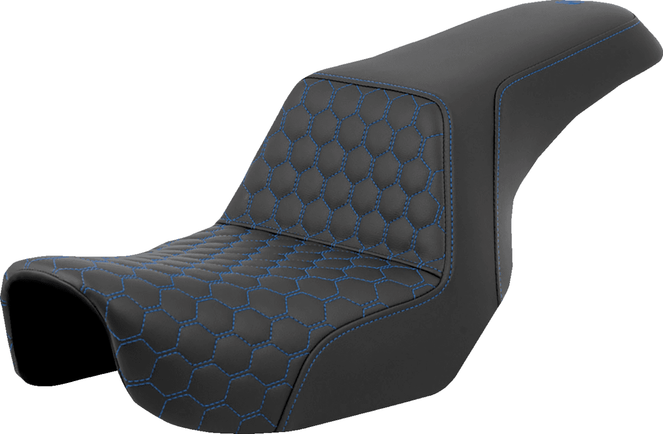 SADDLEMEN 0803-0718 Step-Up Seat - Honeycomb - Blue Stitching - Dyna '06-'17