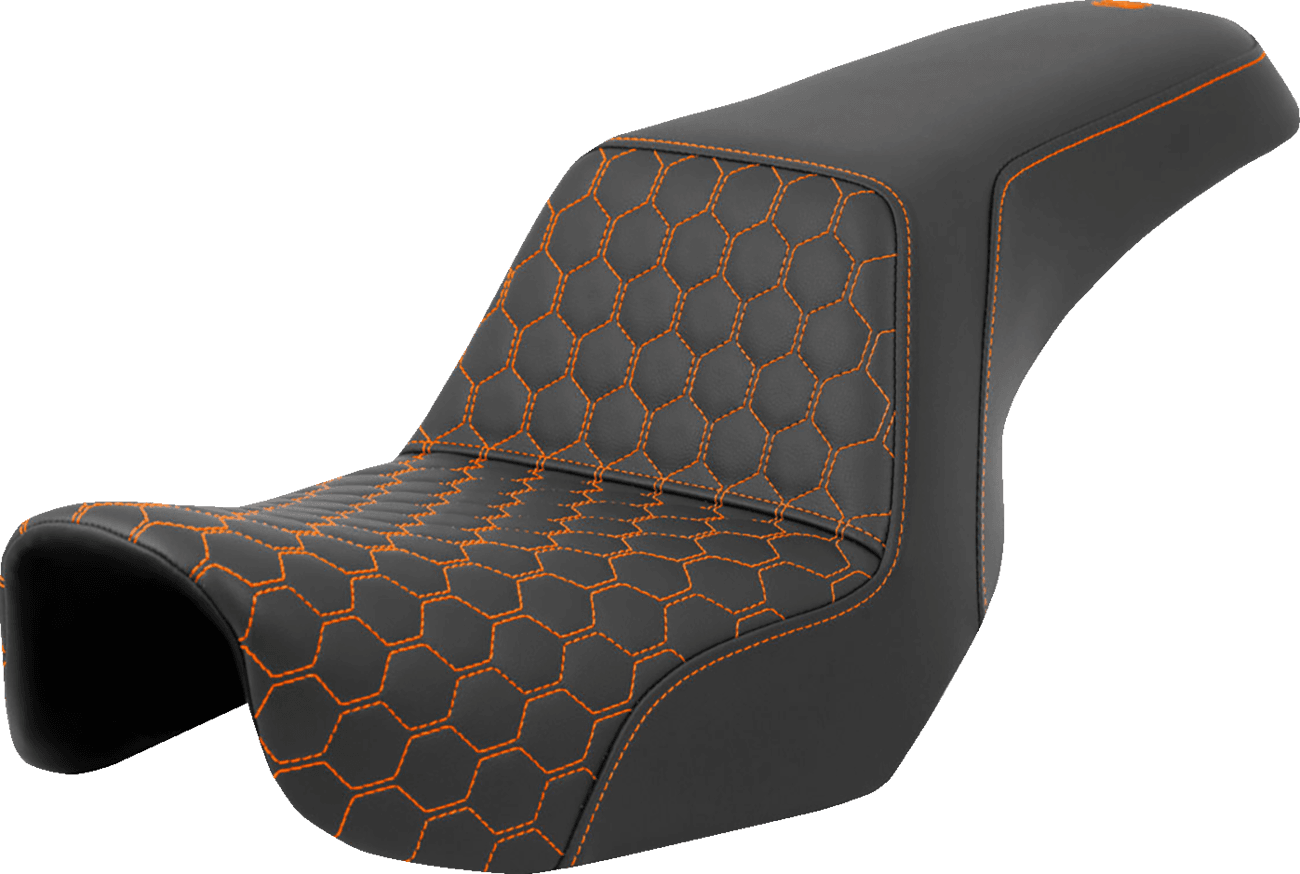 SADDLEMEN 0803-0719 Step-Up Seat - Honeycomb - Orange Stitching - Dyna '06-'17