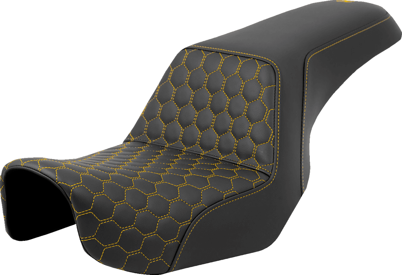 SADDLEMEN 0803-0720 Step-Up Seat - Honeycomb - Gold Stitching - Dyna '06-'17