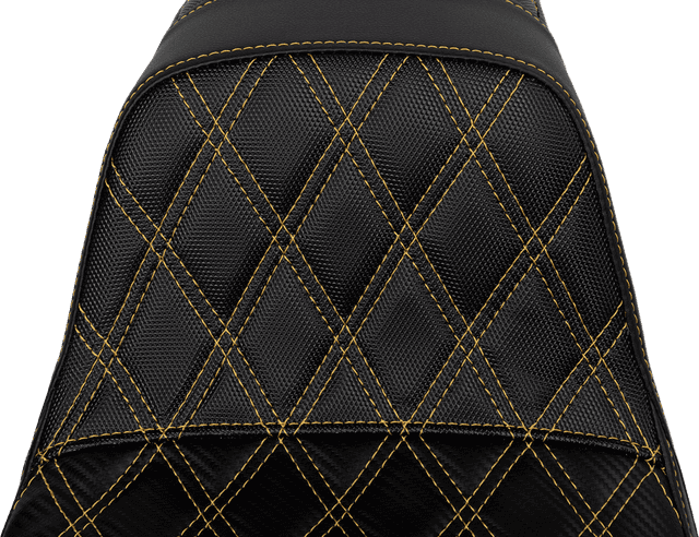 SADDLEMEN 0803-0727 Pro Series SDC Performance Seat - Carbon Fiber/Lumbar Gripper - Gold Stitch - Dyna '06-'17 — image 2 of 3