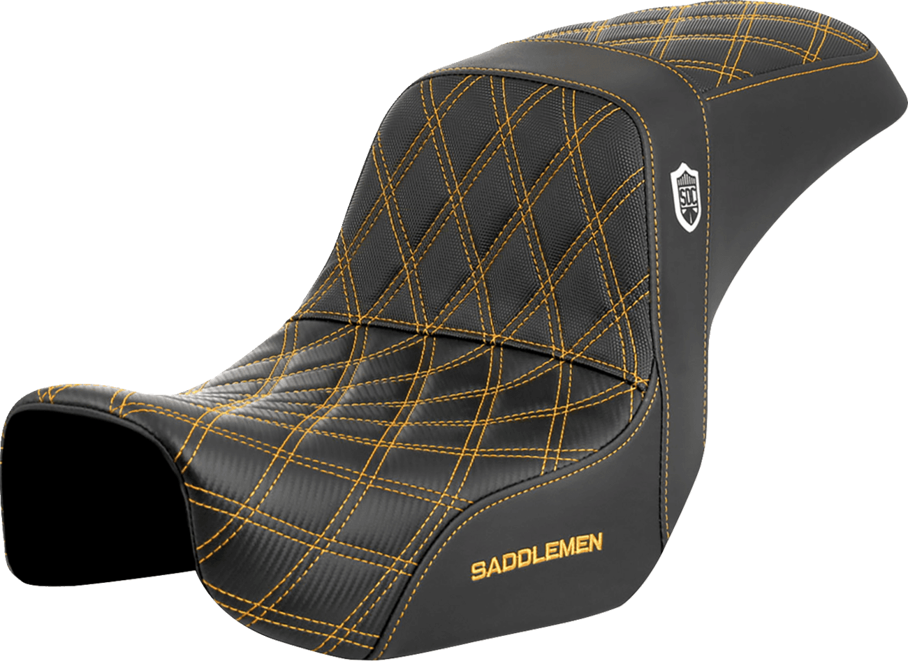 SADDLEMEN 0803-0727 Pro Series SDC Performance Seat - Carbon Fiber/Lumbar Gripper - Gold Stitch - Dyna '06-'17