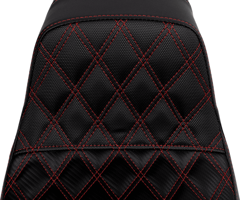 SADDLEMEN 0803-0728 Pro Series SDC Performance Seat - Carbon Fiber/Lumbar Gripper - Red Stitch - Dyna '06-'17 — image 2 of 3