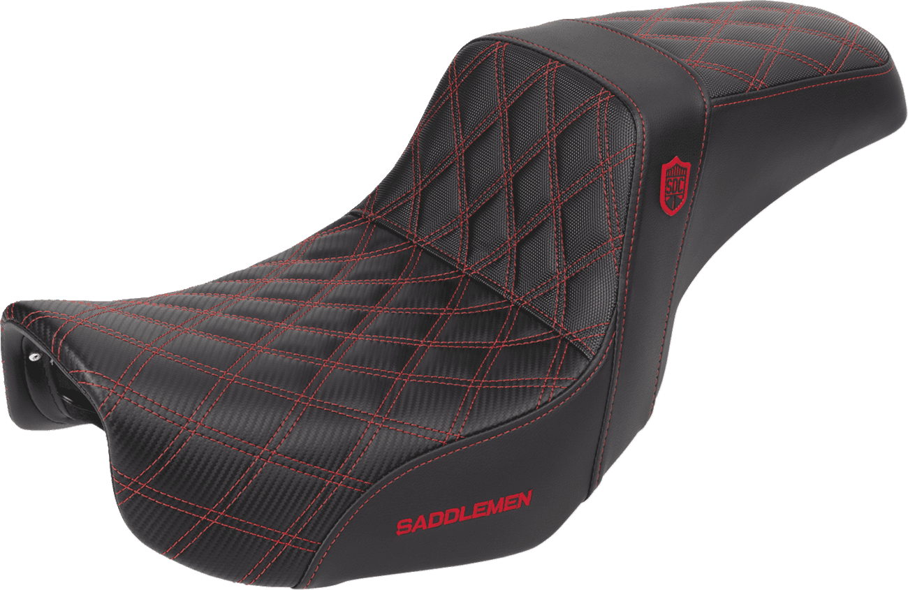 SADDLEMEN 0803-0728 Pro Series SDC Performance Seat - Carbon Fiber/Lumbar Gripper - Red Stitch - Dyna '06-'17