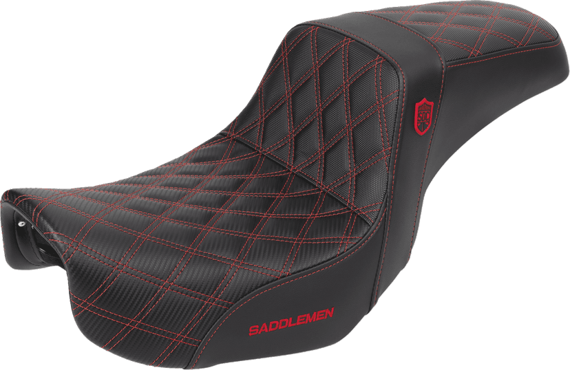 SADDLEMEN 0803-0728 Pro Series SDC Performance Seat - Carbon Fiber/Lumbar Gripper - Red Stitch - Dyna '06-'17 — image 1 of 3