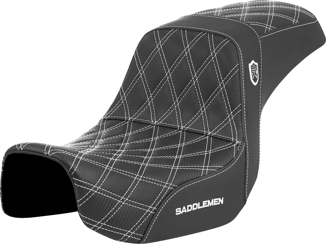 SADDLEMEN 0803-0729 Pro Series SDC Performance Seat - Carbon Fiber/Lumbar Gripper - White Stitch - Dyna '06-'17