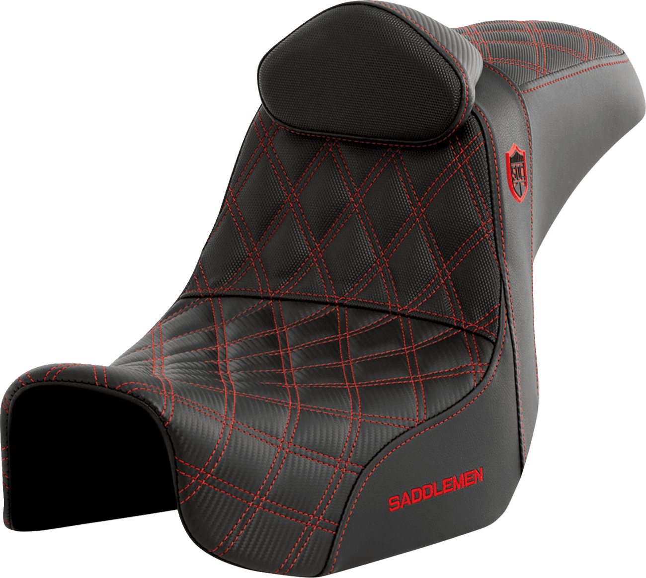 SADDLEMEN 0803-0737 Pro Series SDC Performance Seat - w/ Backrest - Red Stitch - Dyna '06-'17