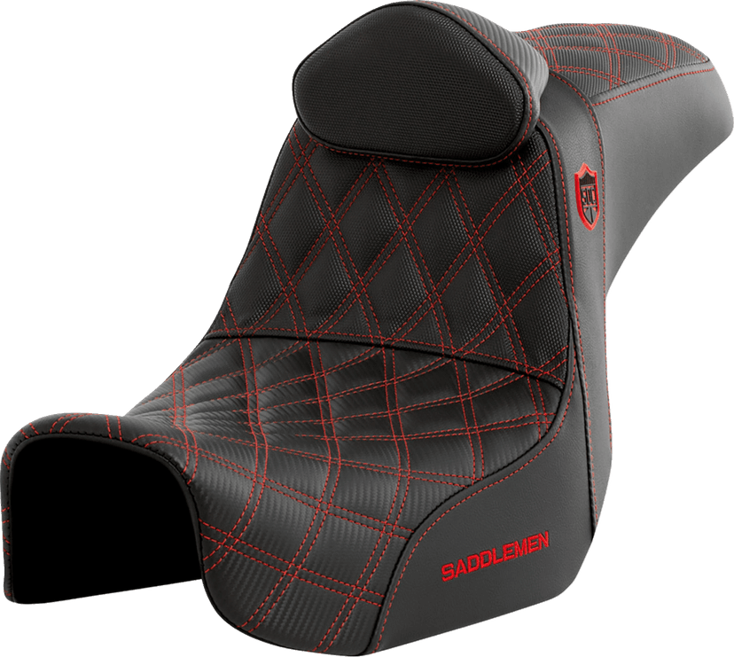 SADDLEMEN 0803-0737 Pro Series SDC Performance Seat - w/ Backrest - Red Stitch - Dyna '06-'17