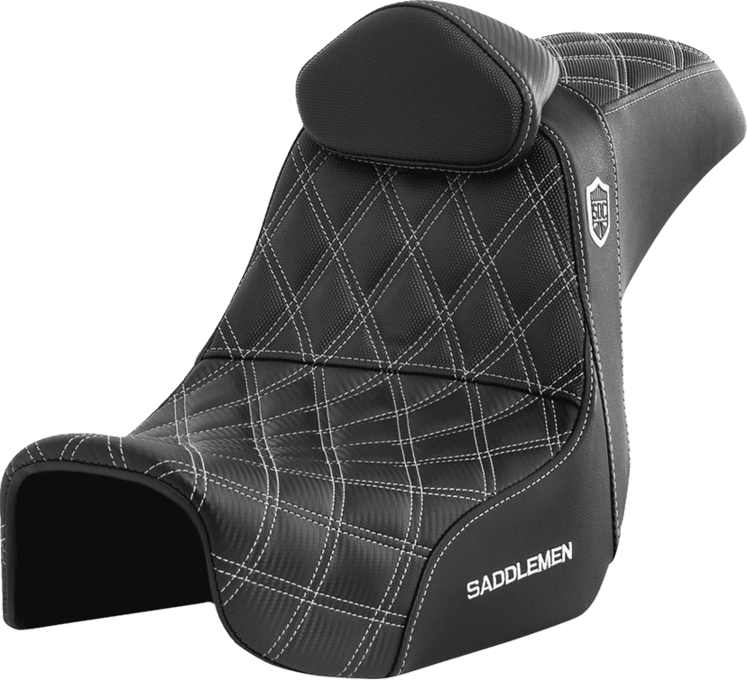 SADDLEMEN 0803-0738 Pro Series SDC Performance Seat - w/ Backrest - White Stitch - Dyna '06-'17