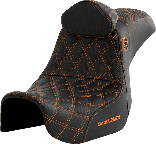 SADDLEMEN 0803-0741 Pro Series SDC Performance Seat - w/ Backrest - Orange Stitch - Dyna '06-'17