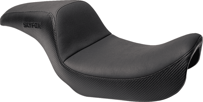 SLYFOX 0803-0746 Drifter Seat - Black Logo - Black Vinyl w/ Slipstop - Carbon Fiber - Dyna '96-'03 — image 1 of 5