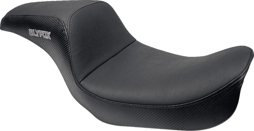 SLYFOX 0803-0747 Drifter Seat - Gray Logo - Black Vinyl w/ Slipstop - Carbon Fiber - Dyna '96-'03 — image 1 of 4
