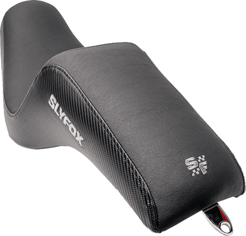 SLYFOX 0803-0747 Drifter Seat - Gray Logo - Black Vinyl w/ Slipstop - Carbon Fiber - Dyna '96-'03 — image 2 of 4