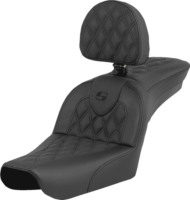 SADDLEMEN 0803-0749 RoadSofa™ Seat - Lattice Stitch - with Driver Backrest - FXDWG '04-'05