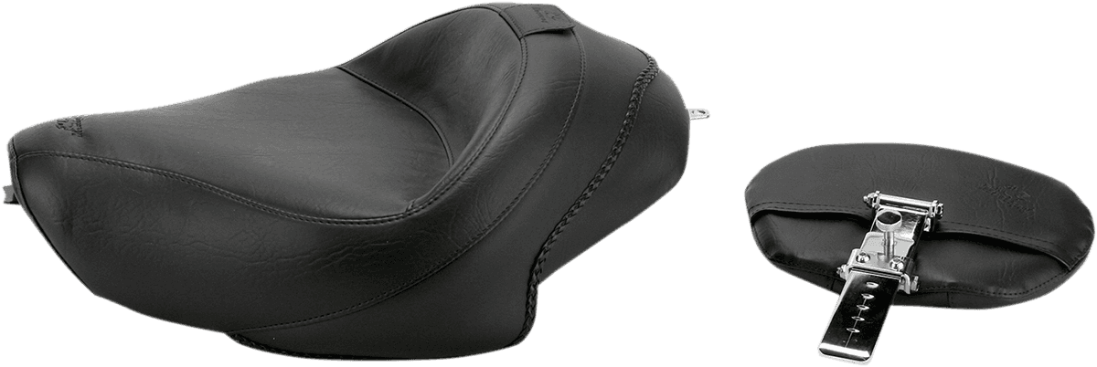MUSTANG 0804-0308 Wide Solo Seat - With Backrest - Vintage - Black - Smooth - XL '04-'21