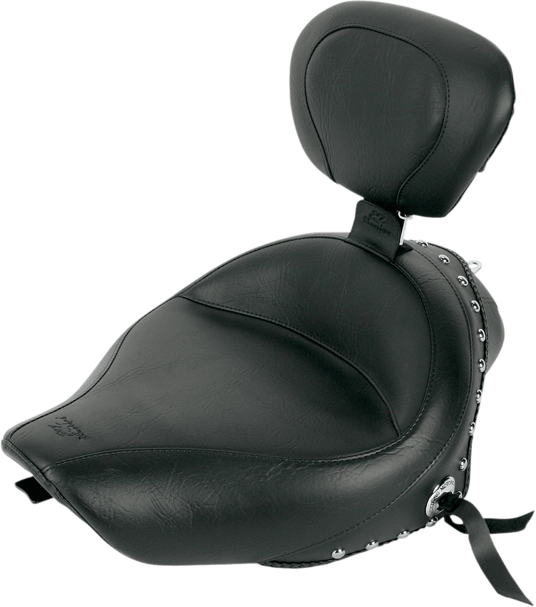 MUSTANG 0804-0310 Wide Solo Seat - With Backrest - Black - Studded w/ Concho - XL '04-'20