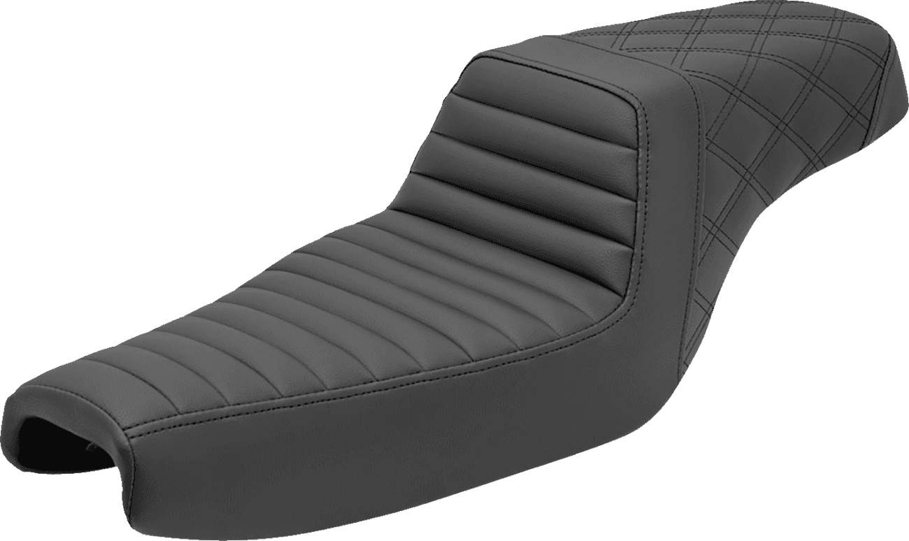 SADDLEMEN 0804-0751 Step-Up Seat - Front Tuck-n-Roll/Rear Lattice Stitch - Black
