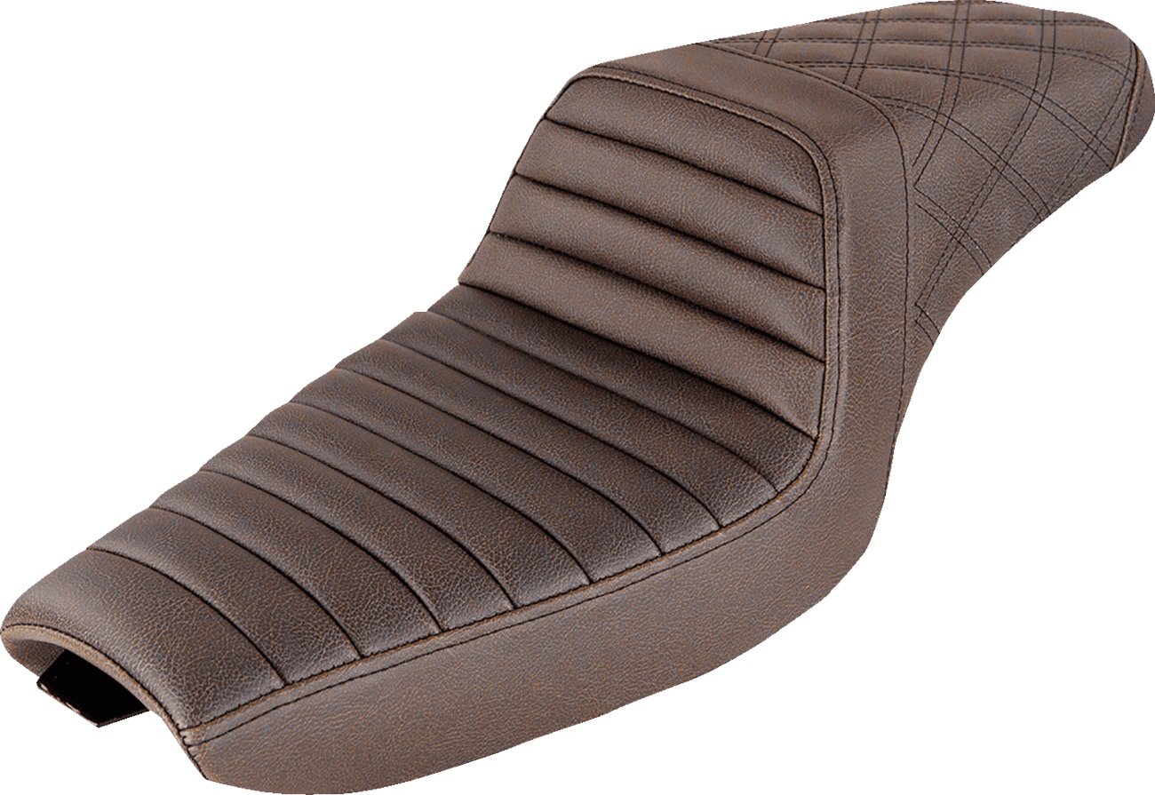 SADDLEMEN 0804-0754 Step-Up Seat - Front Tuck-n-Roll/Rear Lattice Stitch - Brown