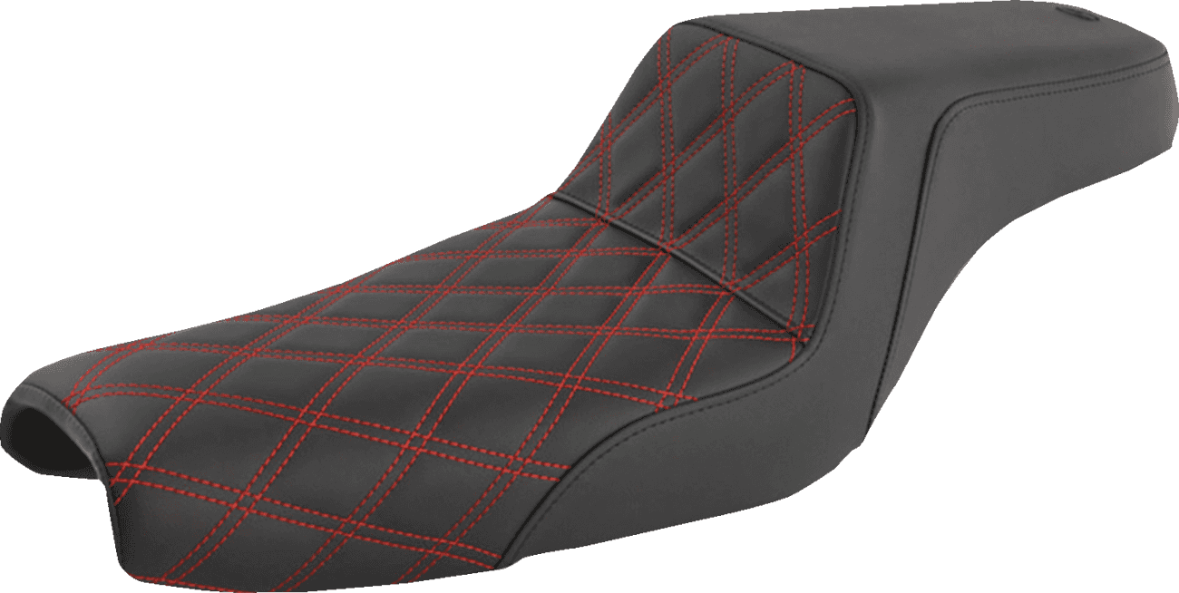 SADDLEMEN 0804-0760 Step-Up Seat - Front Lattice Stitch/With Red Stitching - Black - XL