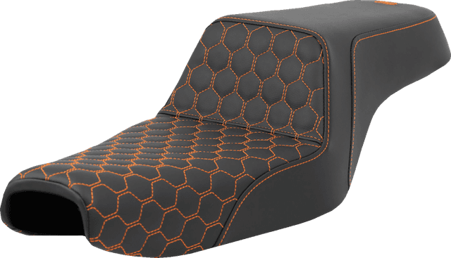 SADDLEMEN 0804-0808 Step-Up Seat - Honeycomb - Orange Stitching - 3.3 Gal Tank - Sportster '04-'22