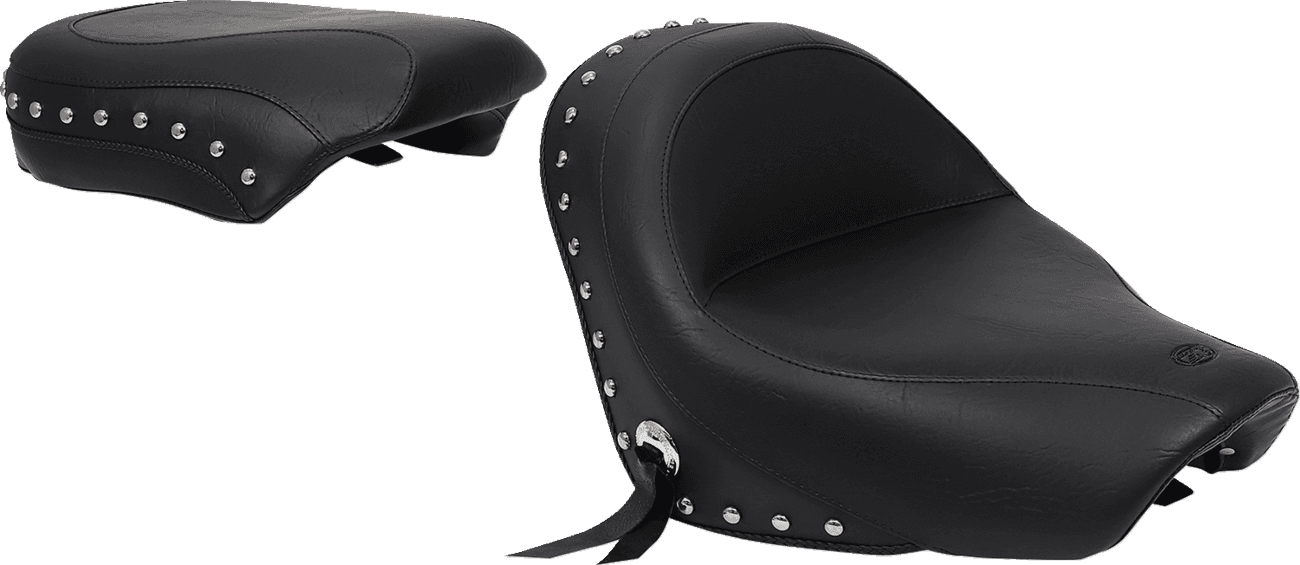 MUSTANG 0810-0405 Seat - Wide - Touring - Without Backrest - Two-Piece - Chrome Studded - Black w/Conchos - 750Aero