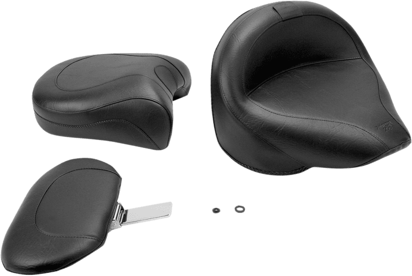 MUSTANG 0810-0412 Seat - Vintage - Wide - Touring - With Driver Backrest - Two-Piece - Smooth - Black - XVS