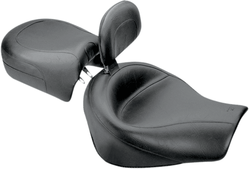 MUSTANG 0810-0494 Seat - Vintage - Wide - Touring - With Driver Backrest - Two-Piece - Smooth - Black - Valkyrie