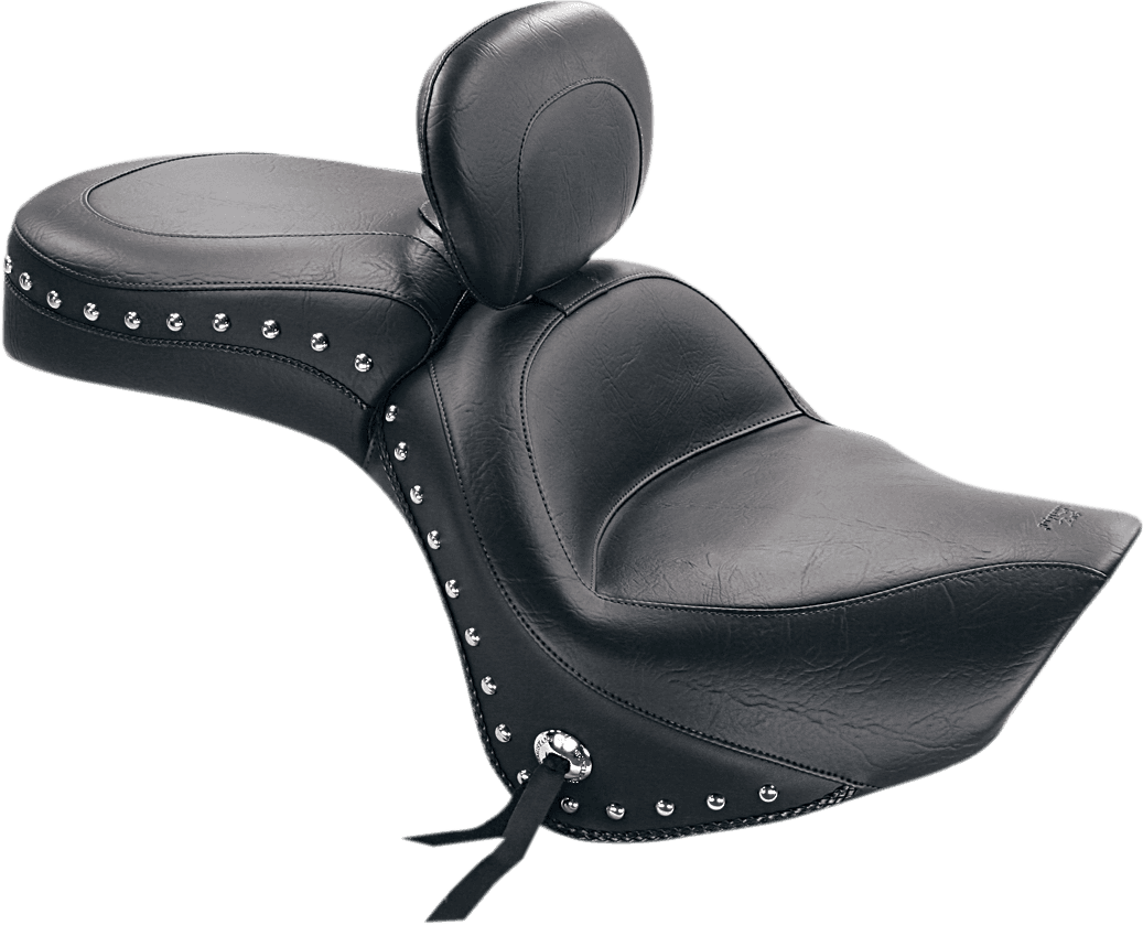 MUSTANG 0810-0507 Seat - Wide Touring - With Driver Backrest - One-Piece - Chrome Studded - Black w/Conchos