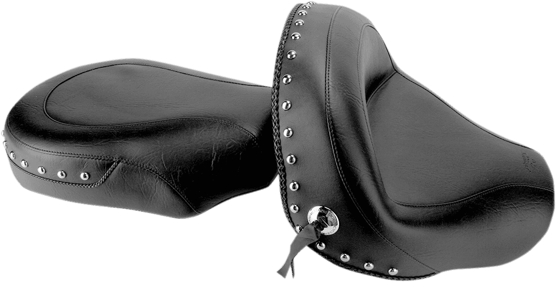 MUSTANG 0810-0701 Seat - Wide - Touring - Without Backrest - Two-Piece - Chrome Studded - Black w/Conchos - VStar 950