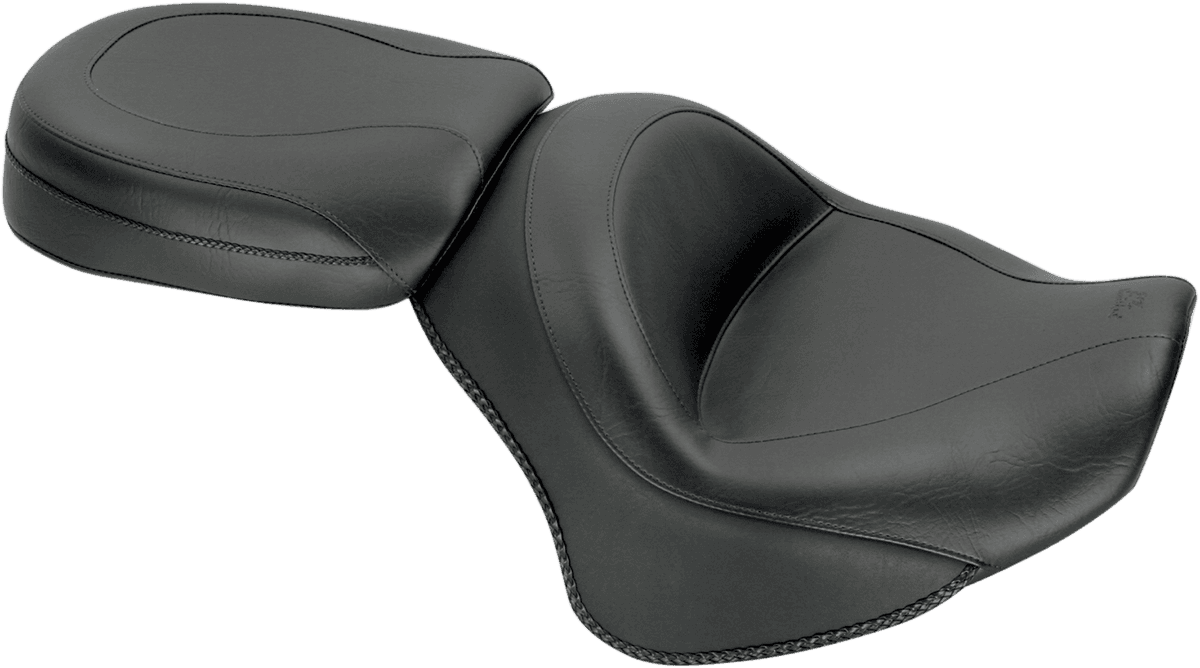 MUSTANG 0810-1046 Seat - Vintage - Wide - Touring - Without Driver Backrest - Two-Piece - Smooth - Black - Stryker
