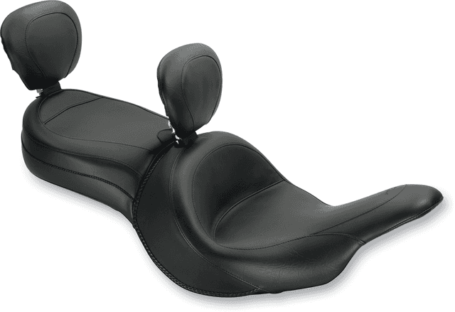 MUSTANG 0810-1321 Seat - Vintage - Wide - Touring - With Driver Backrest - One-Piece - Smooth - Black - Vaquero