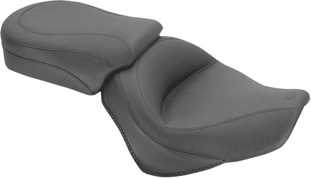 MUSTANG 0810-1425 Seat - Vintage - Wide - Touring - Without Driver Backrest - Two-Piece - Smooth - Black — image 1 of 2