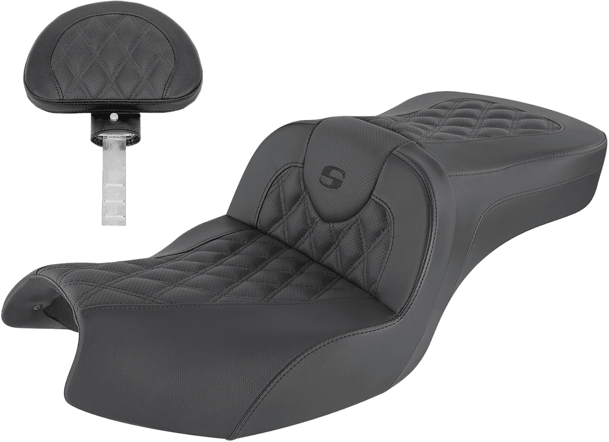 SADDLEMEN 0810-2181 Roadsofa™ Seat - With Backrest - Full Lattice Stitch - Black - Indian