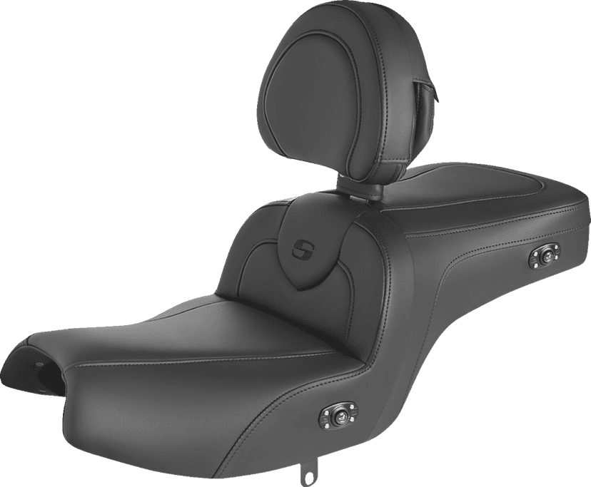 SADDLEMEN 0810-2352 RoadSofa™ Seat - with Backrest - Black w/ Black Stitching - Heated - Challenger/Pursuit '20-'24
