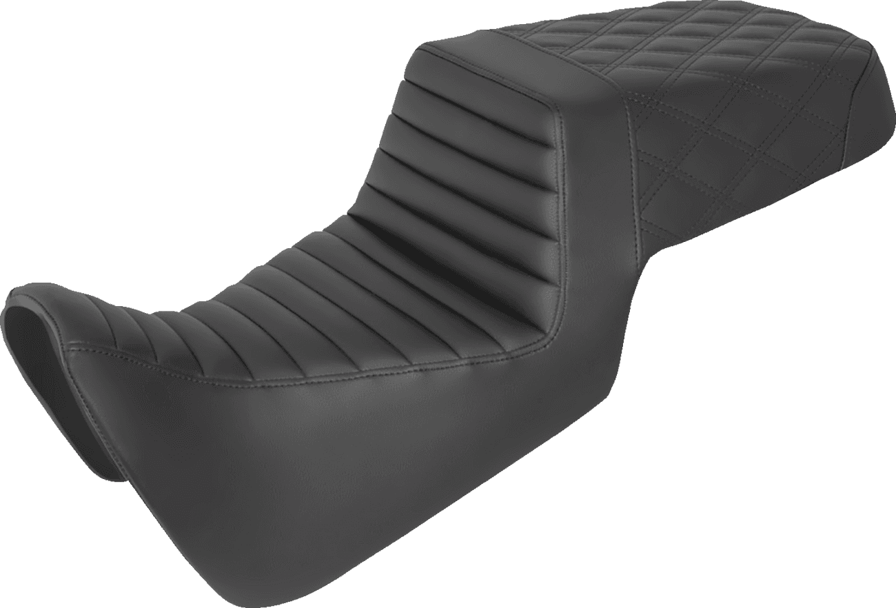 SADDLEMEN 0810-2377 Step-Up Seat - Front Tuck-n-Roll/Rear Lattice Stitch - Black - Pan America '21-'24