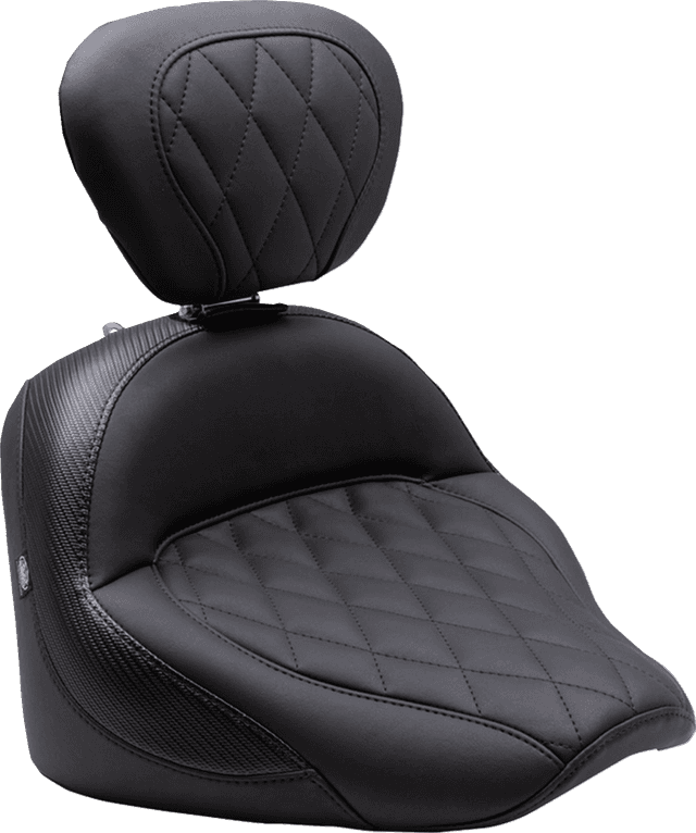 MUSTANG 0810-2385 Solo Touring Seat - w/ Driver Backrest - Black - Diamond Stitch - Chief '22-'23 — image 1 of 4