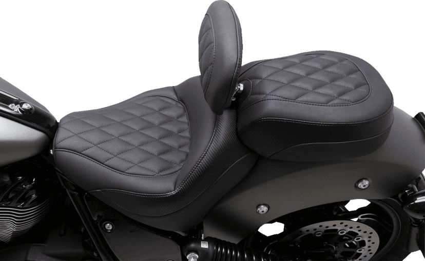 MUSTANG 0810-2385 Solo Touring Seat - w/ Driver Backrest - Black - Diamond Stitch - Chief '22-'23 — image 3 of 4