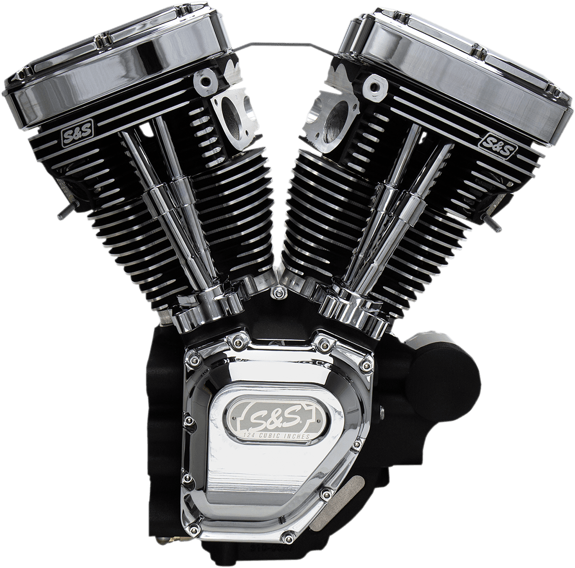 S&S CYCLE 0901-0234 T124 Long Block Engine - Wrinkle Black and Chrome - Touring
