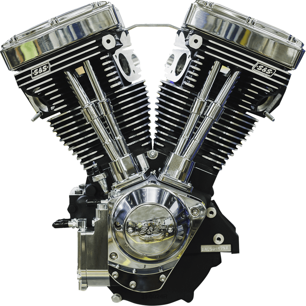 S&S CYCLE 0901-0258 V124 Long Block Engine - Chrome/Wrinkle Black - Big Twin | Custom Chasis w/Alternator-Style Primary