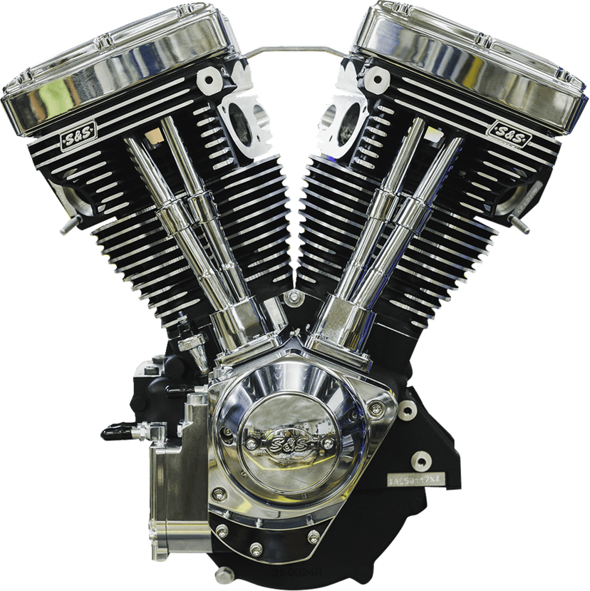 S&S CYCLE 0901-0258 V124 Long Block Engine - Chrome/Wrinkle Black - Big Twin | Custom Chasis w/Alternator-Style Primary — image 1 of 7