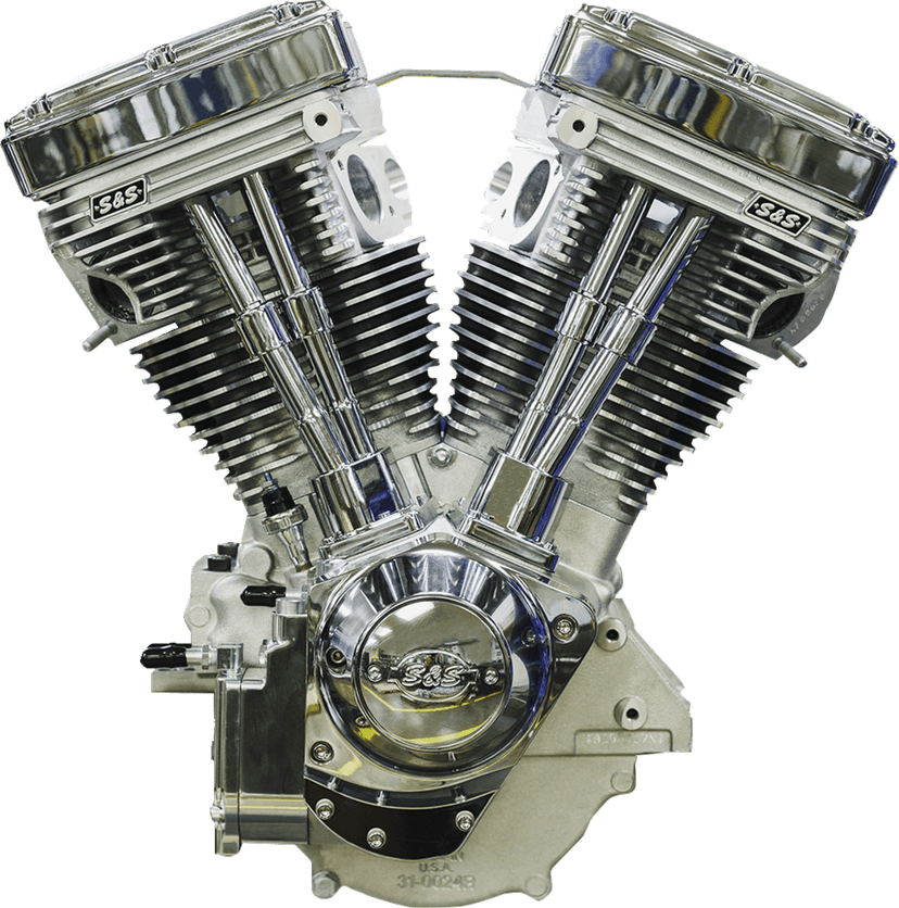 S&S CYCLE 0901-0259 V124 Long Block Engine - Chrome/Natural - Big Twin | Custom Chasis w/Alternator-Style Primary — image 1 of 7