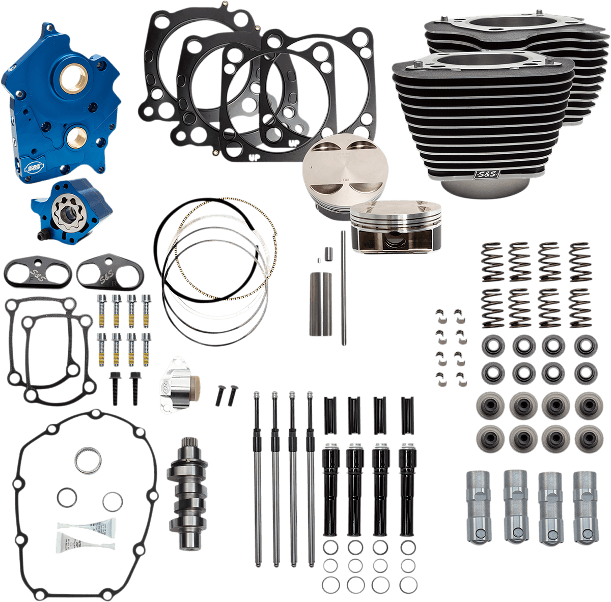 S&S CYCLE 0904-0089 124" Power Package - Chain Drive - Highlighted Fins - Black Pushrod Tubes - 107" M8