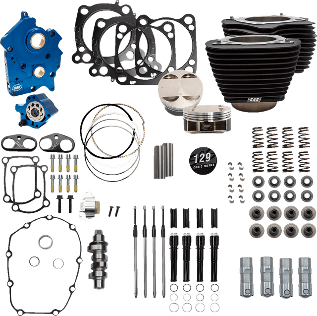 S&S CYCLE 0904-0106 129" Power Package Engine Performance Kit - Chain Drive - Oil Cooled - Non-Highlighted Fins - M8 — image 1 of 2