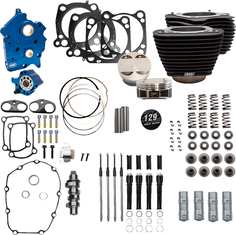 S&S CYCLE 0904-0106 129" Power Package Engine Performance Kit - Chain Drive - Oil Cooled - Non-Highlighted Fins - M8 — image 1 of 2