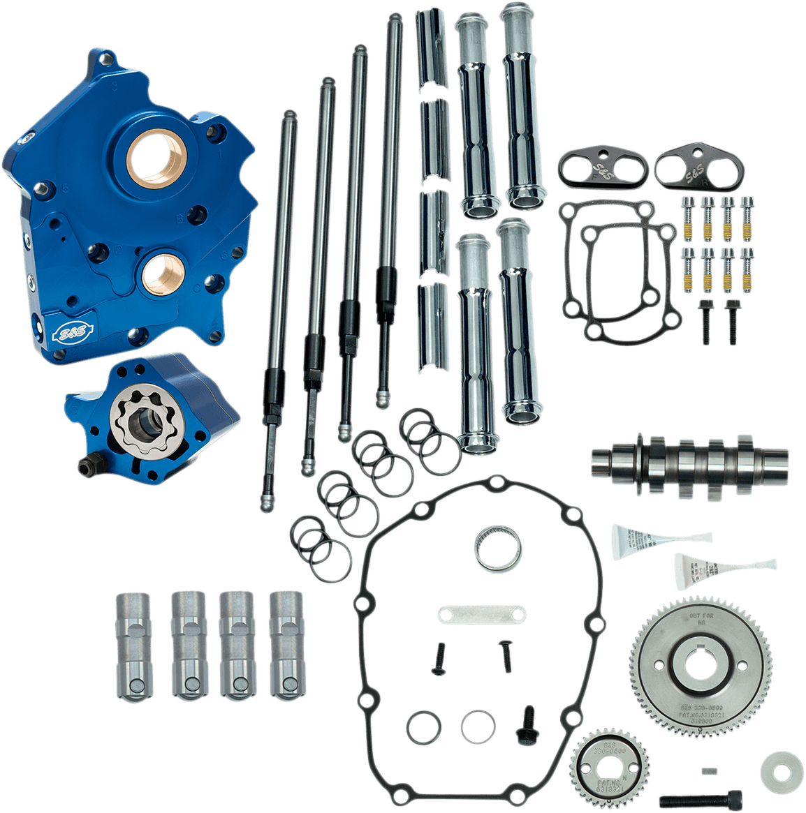 S&S CYCLE 0925-1303 Cam Chest Kit with Plate - Gear Drive - Oil Cooled - 465 Cam - Chrome Pushrods - M8