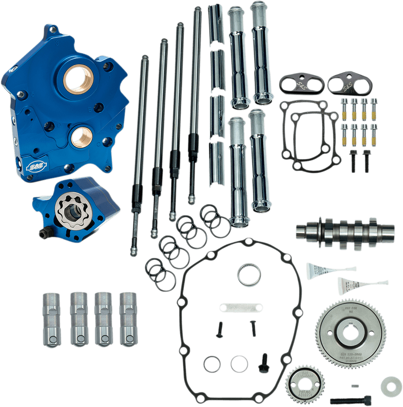 S&S CYCLE 0925-1304 Cam Chest Kit with Plate - Gear Drive - Oil Cooled - 475 Cam - Chrome Pushrods -M8