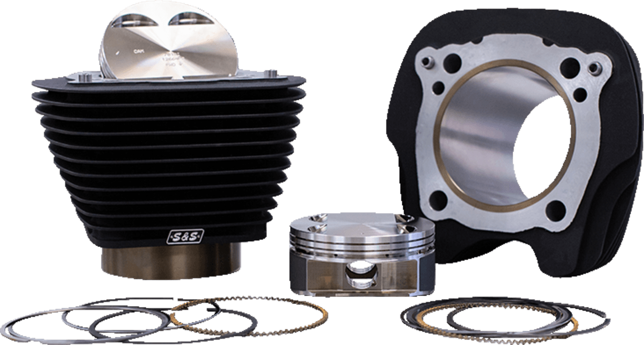 S&S CYCLE 0931-1080 129" Big Bore Cylinder Kit - Wrinkle Black w/o Highlighted Fins - For 107" Engine - M8