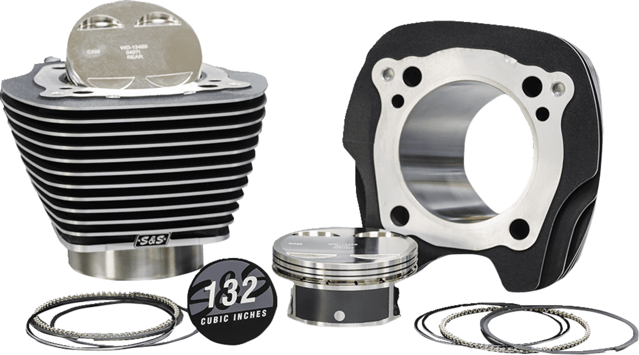 S&S CYCLE 0931-1112 132" Big Bore Cylinder Kit - Black Granite/Highlighted Fins - For 114"/117" Engine - M8