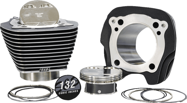 S&S CYCLE 0931-1112 132" Big Bore Cylinder Kit - Black Granite/Highlighted Fins - For 114"/117" Engine - M8