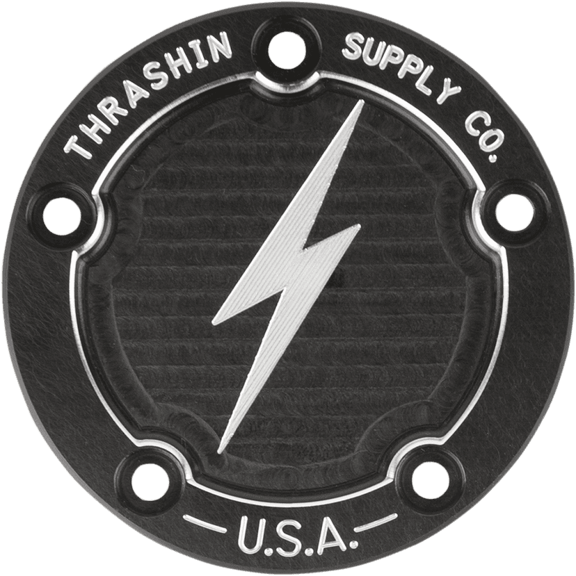 THRASHIN SUPPLY CO. 0940-1717 Points Cover - Dished - Black - 5 Hole - Twin Cam